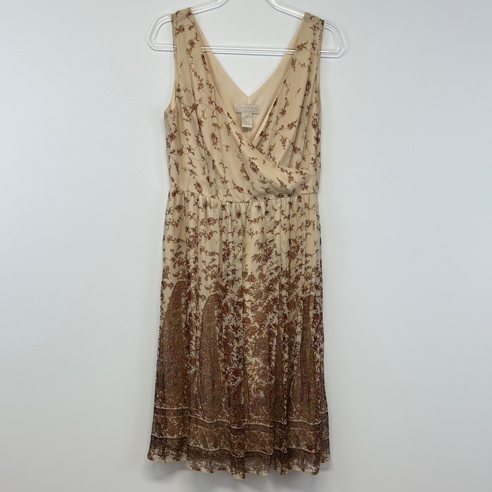 Jonathan Martin Hi Studio Beige Brown Silk Floral Midi Dress 10